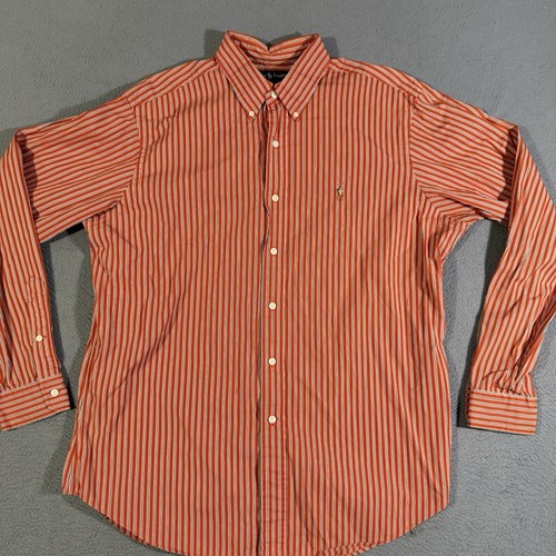 Herren Classic Fit Gestreiftes Hemd Polo Ralph Lauren Orange Größe Large Kurzarm