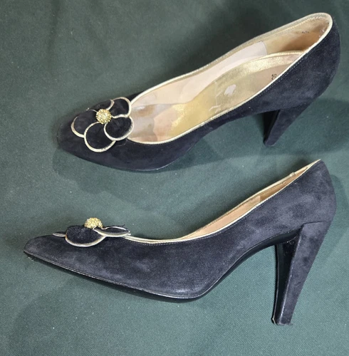 Christian Dior Soulier velours noir pistils fleurs sont broches 7,5 VINTAGE rare