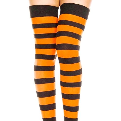 Striped Patterned Socks (Thigh High) Orange and Black - Picture 3 of 4