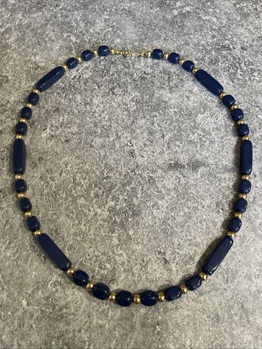 Vintage Trifari Blue & Gold Beaded 24" Necklace Gar4-4 - Picture 1 of 6