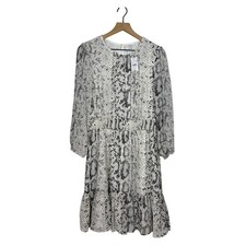 NEW J. Crew Dress Womens M Gray Snakeskin Balloon Sleeve Smocked Animal Print