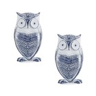 Melrose White Washed Owl Decor with Blue Floral Design 6.5 inchH (Set of 2) Mult