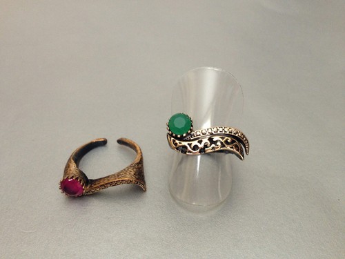 STUNNING FAUX RUBY & EMERALD 3 PIECES RING size:7 - 7 1/2 - O - P - Picture 8 of 10
