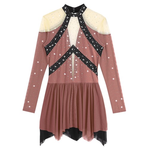 Womens Figure Skating Dress Long Sleeves Ballet Dance Leotards Gymnastic Outfits - Picture 65 of 137