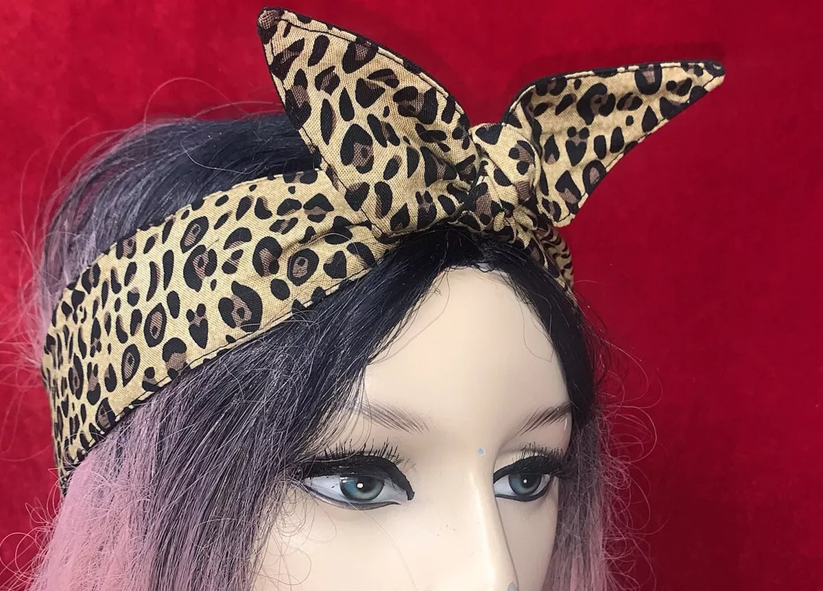 leopard print headband Skinny hair wrap rockabilly pin up scarf