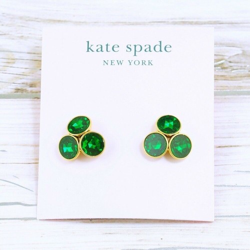 NWT Kate Spade Reflecting Pool Simulated Emerald Green studs earring Gold Plated - Picture 2 of 6