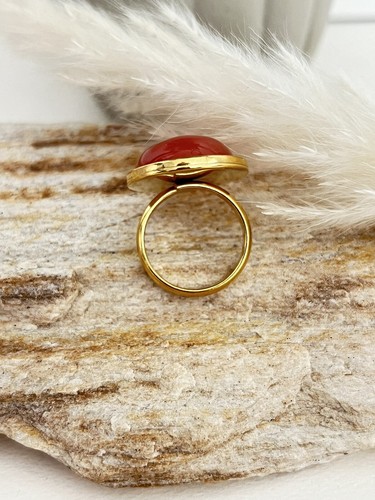 Elegant Oval Watermelon Stone Statement Rings - Gold Oversized Rings - Picture 2 of 7