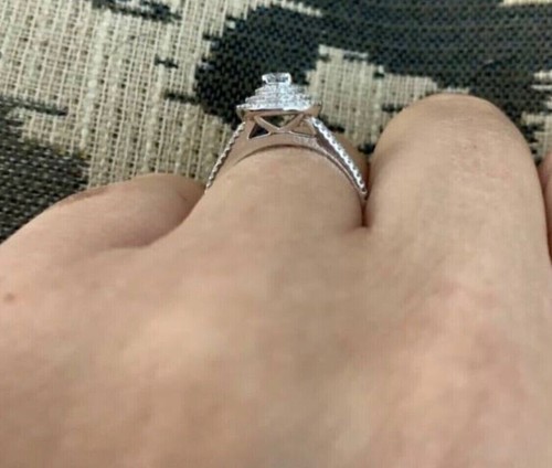 2 Ct Round Cut Simulated Diamond Halo Engagement Ring In 14k White Gold Finish - Picture 3 of 8