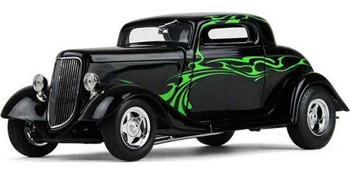1934 Ford Coupe Street Rod - Black w/ Lime Green Diecast 1:25 Scale Model - Gear - Picture 11 of 12