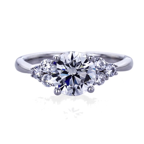Women Sterling Silver Rhodium Plated 2ct Round CZ Engagement Ring - Picture 2 of 3