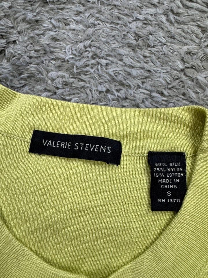 Suéter Valerie Stevens Mujer Pequeño Amarillo Neón Seda Crop Cardigan Top Foto 3 de 4