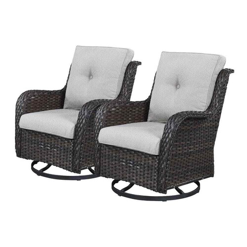 Outdoor Swivel Brown Wicker Outdoor Rocking Chair with CushionGuard Beige Cushio