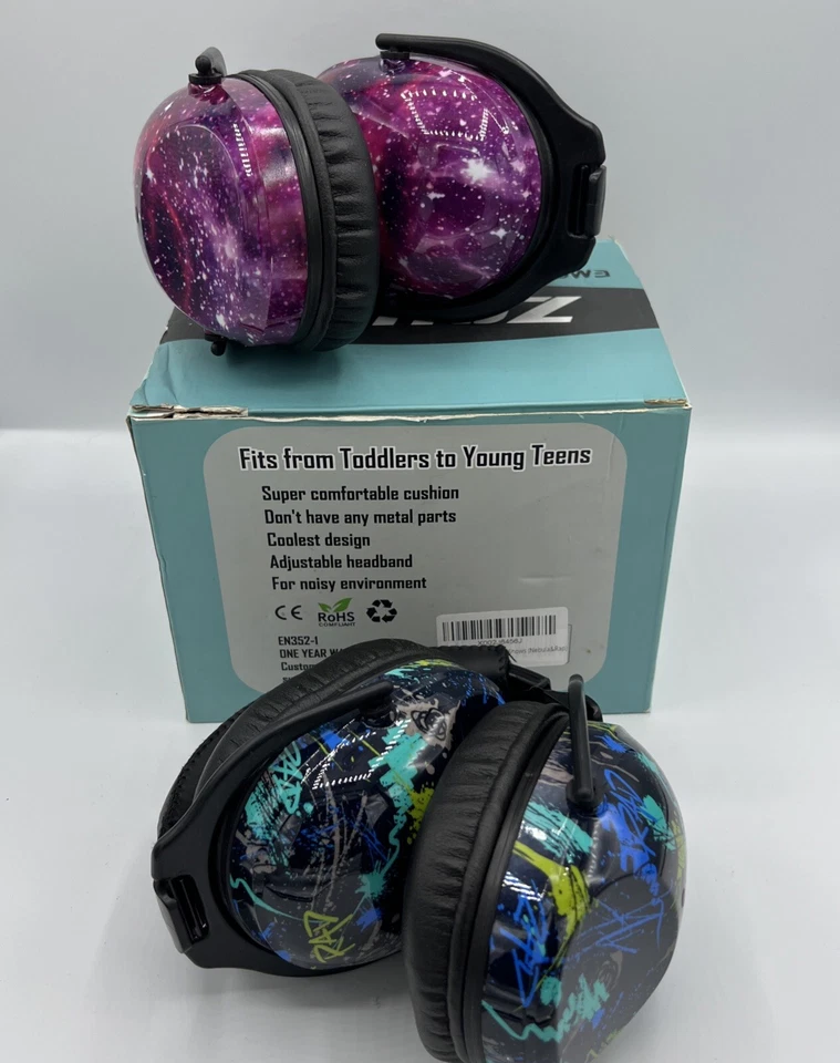 Protector auditivo para niños Zohan EM030 NRR 22Db JUEGO DE 2 nebulosas y ruedas nuevo en caja Foto 3 de 4