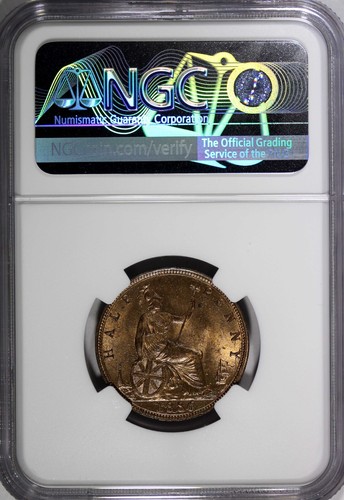 Great Britain Victoria (1837-1901) Bronze 1886 1/2 Penny NGC MS64 RB KM# 754 (1) - Picture 3 of 4