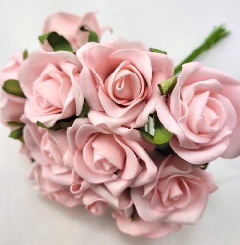 ARTIFICIAL FLOWERS - Blossoms Small Foam Roses Pink - 12 Head - Picture 2 of 4