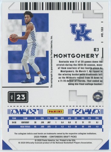 Boleto de juego EJ MONTGOMERY 2020 Panini Contenders selecciones del draft púrpura/99 - Imagen 2 de 2