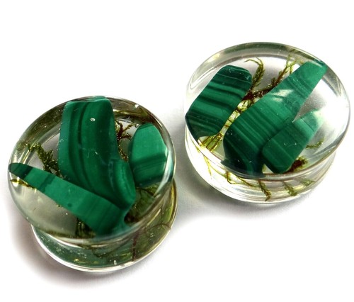 Malachite Stone Ear Flesh Tunnels Acrylic plugs Large Size Double Flared Gauges - Picture 2 of 9