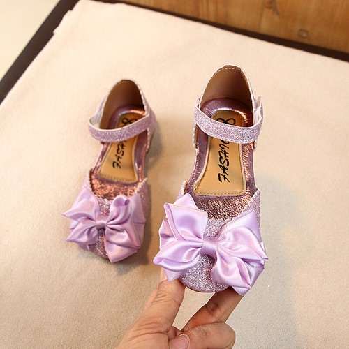 Mädchen Mary Jane Schleifen runde Zehenpumps flach Kinder Prinzessin Glitzer Partyschuhe - Bild 9 von 18
