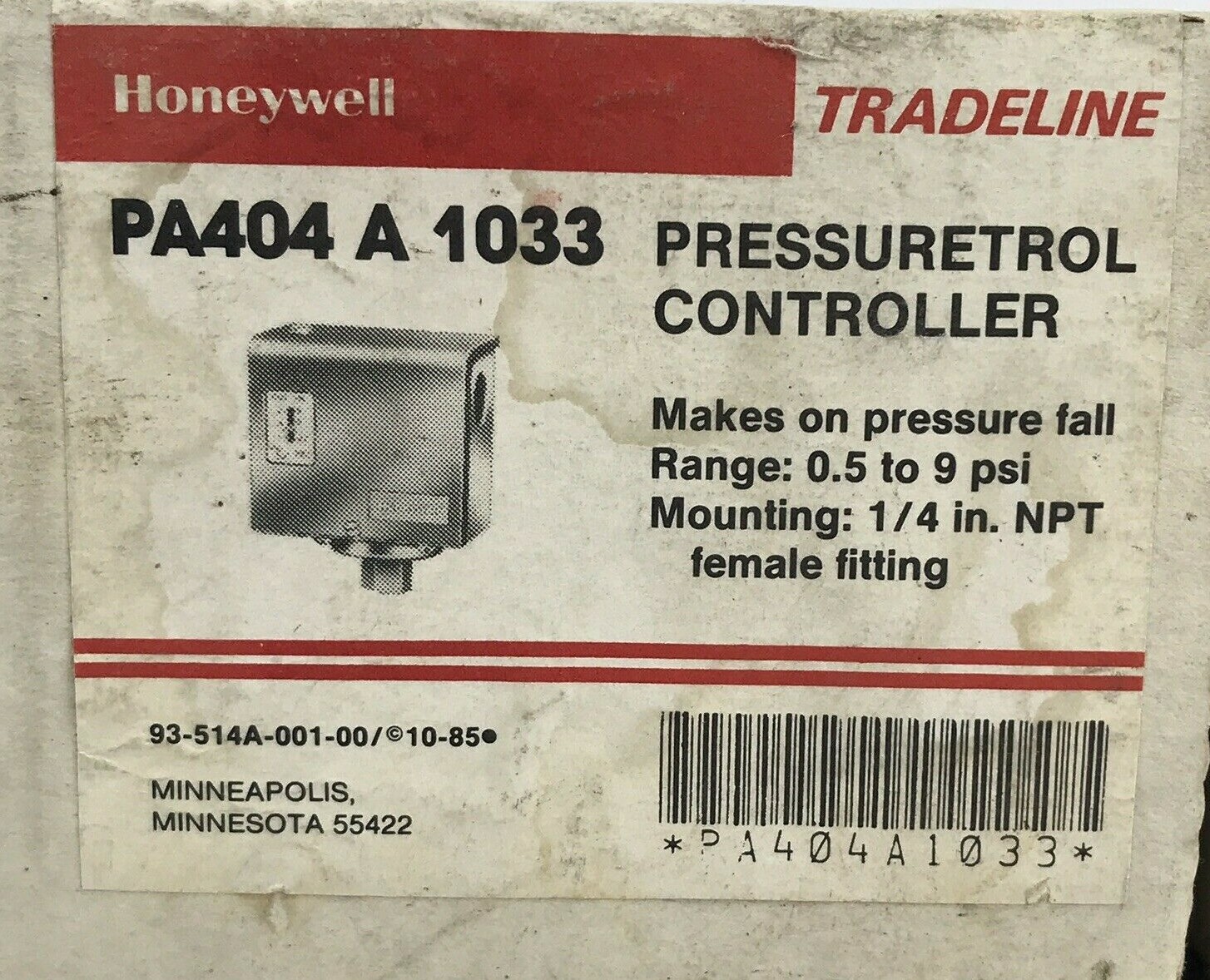 Pa404a 1033 Honeywell Pressure Control Pressuretrol Controller for sale online