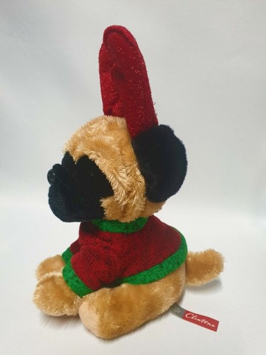 Clintons 8” Cute Christmas Pug Plush Wearing Antlers & Christmas Jumper NEW - Picture 4 of 6