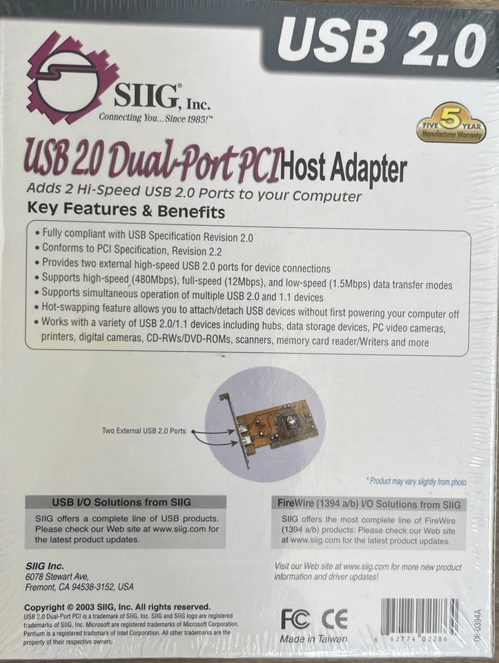 SIIG USB 2.0 dual port PCI host adapter - Image 2 of 2