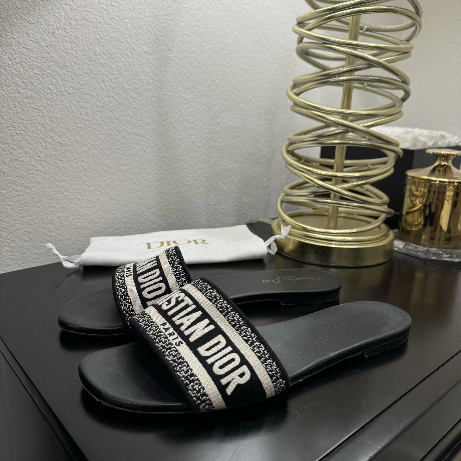 Sandales Christian Dior Dway Slide logo brodé noir 42