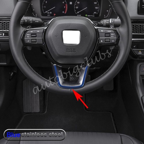 For Honda Civic 2022-2023 Blue Stainless Steel Steering Wheel Strip Cover Trims - Picture 2 of 5