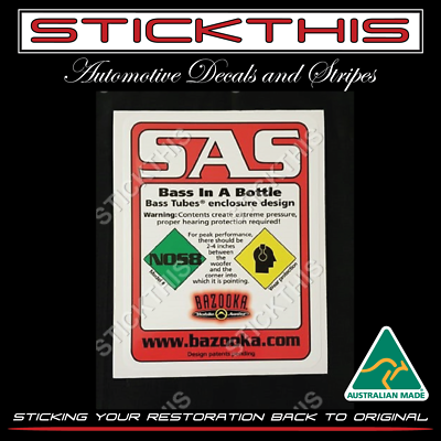 Bazooka NOS8 NOS-8 - Subwoofer Sub SAS BASS Tube in a Bottle Decal