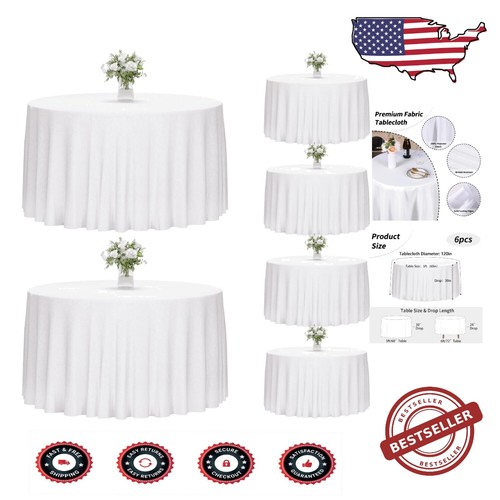 Durable 120" White Polyester Tablecloths - Set of 6 for Weddings & Banquets