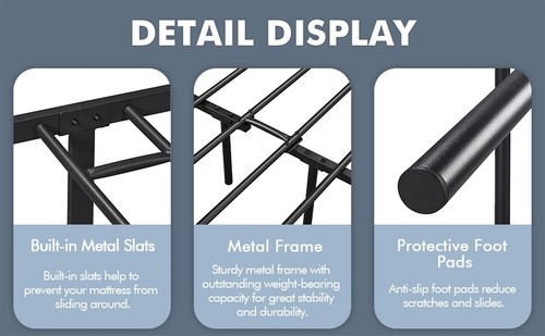 Metal Bed frame Twin/Full/Queen Platform Bed with Arrow Design Headboard - Picture 27 of 33