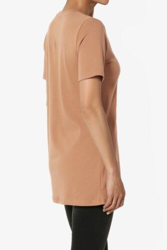 T-shirt maglietta TheMogan donna basic cotone span girocollo vestibilità rilassata lunghezza tunica - Foto 162 di 284