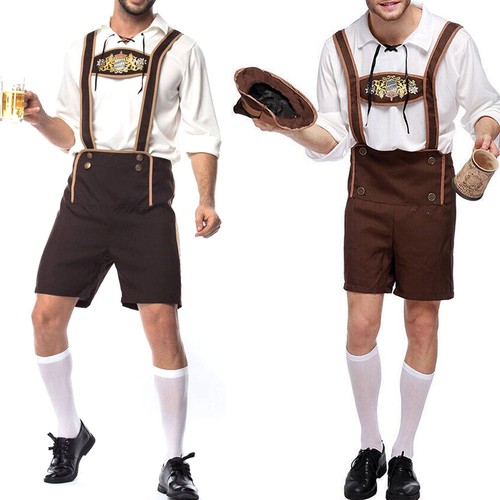 Mens Lederhosen Oktoberfest Embroidery Octoberfest Bavarian German Beer Costume - Picture 3 of 17