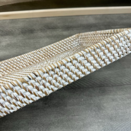 Pottery Barn Tava handgewebtes Rattan Badezimmer Accessoire Tablett 14" White Wash Neu mit Etikett - Bild 4 von 7