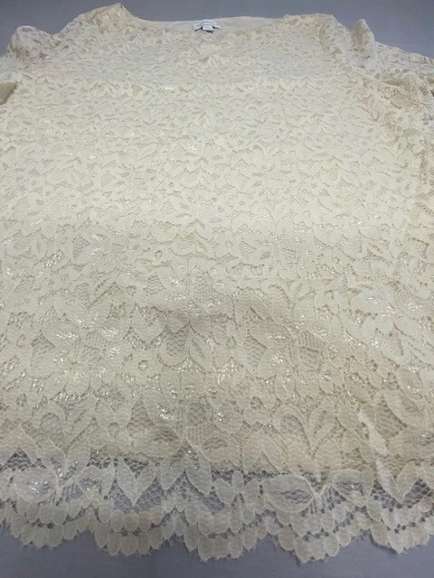 Blusa túnica Charter Club para mujer color crema ganchillo forrada manga 3/4 boho talla grande Foto 2 de 4