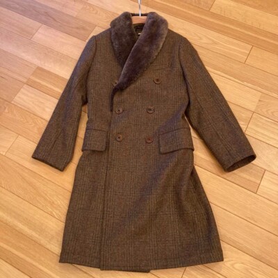 Double RL RRL Ralph Lauren Shearling Wool Coat Plaid Brown Men's
