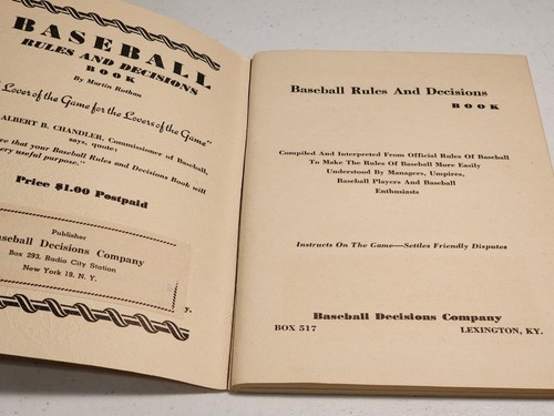 Vintage 1947 New Baseball Rules and Decisions Paperback Book by Martin Rothan - Picture 6 of 6