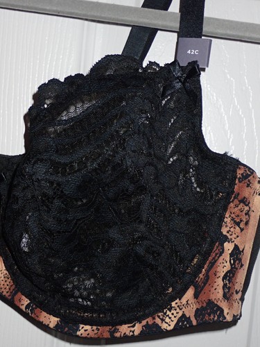 NEW Lane Bryant Cacique Bra 42C Black Lace &Animal Print Trim Unlined Balconette - Picture 3 of 7