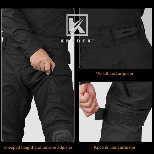 Pantalón de combate KRYDEX Gun4 pantalones tácticos con rodilleras ropa militar negro - Imagen 16 de 17