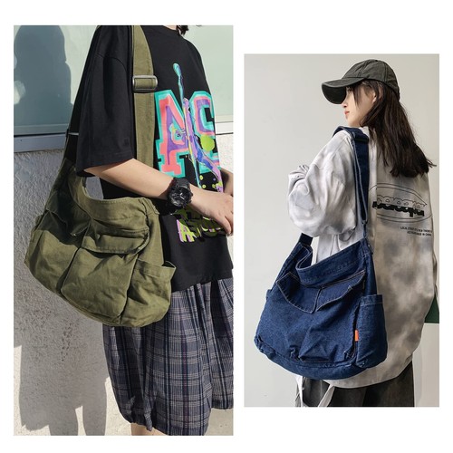 Canvas Messenger Bag Large Bag Crossbody Shoulder Bag Tote Bag with Pocket Bag - Picture 6 of 6
