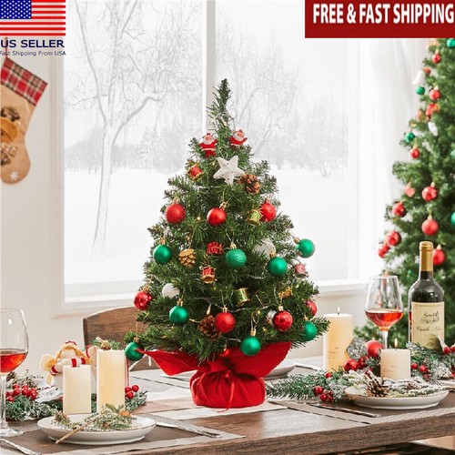 Mini Tabletop Christmas Tree Artificial Green Xmas Decoration W/ Cement Base New