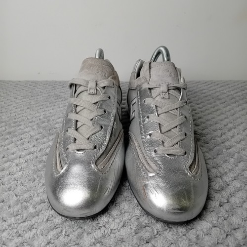 HOGAN Womens Leather Low Top Silver Shiny Trainers Size 6 Uk Eu 39 - Picture 3 of 15