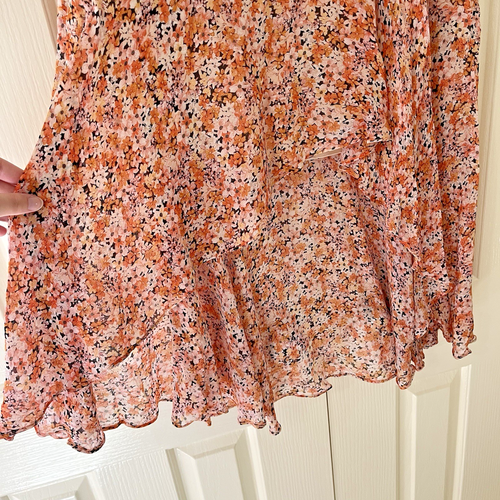 Forever New Floral Maxi Skirt Size 14 Orange Cream Black Ruffle Flowy Aline - Picture 4 of 9