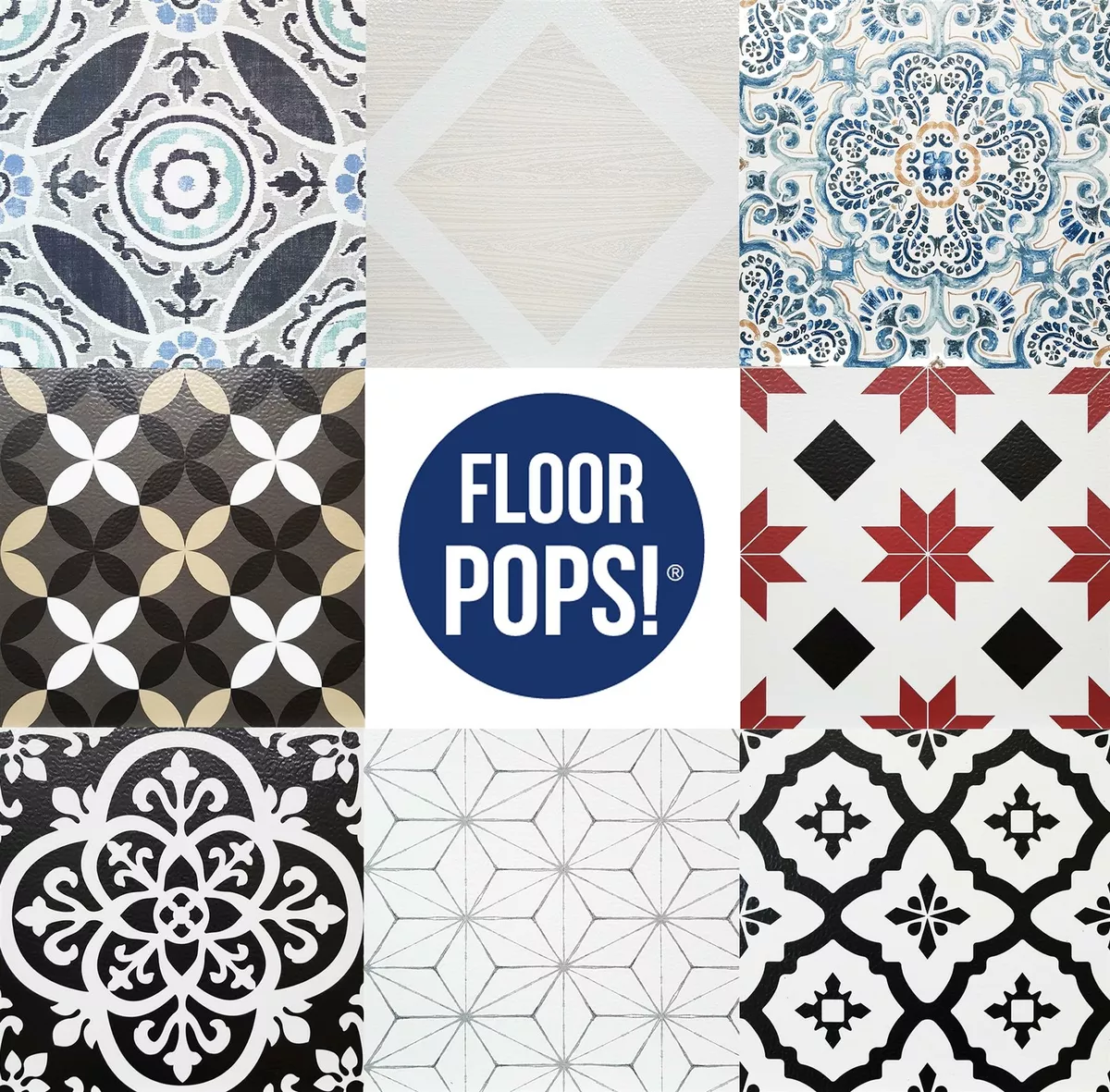 Peel Stick Vinyl Floor Tiles 10pcs Marble Moroccan Floral
