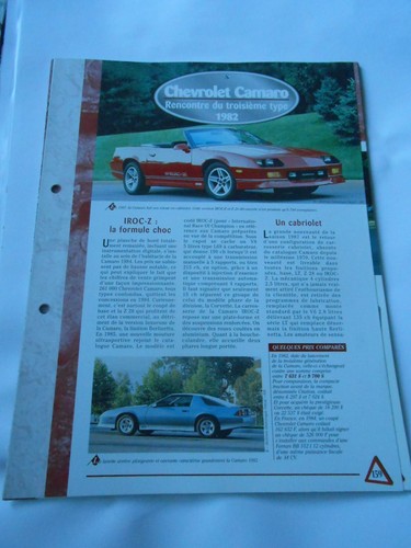 Chevrolet Camaro 1982 Fiche Technique Auto - Picture 1 of 2