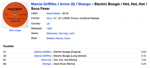 Marcia Griffiths/ Arrow /Shango Electric Boogie /Hot, Hot, Hot /Soca Fever 12" - Picture 5 of 5