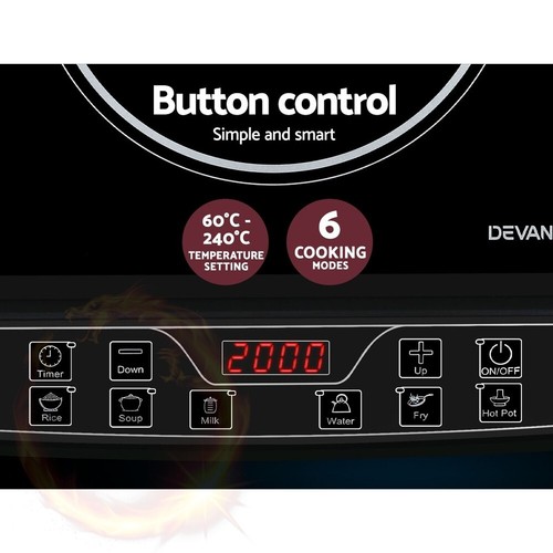 Devanti Electric Induction Cooktop Portable Cook Top Ceramic Kitchen Hot Plate - Picture 6 of 8
