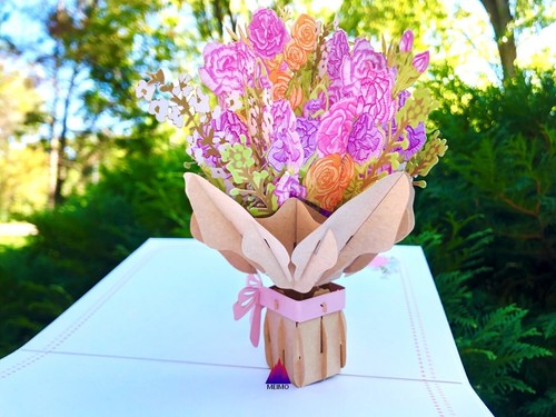 3D Pop Up Greeting Card Flower Rose Floral Birthday Mother Mom Valentine's Day - Picture 3 of 9