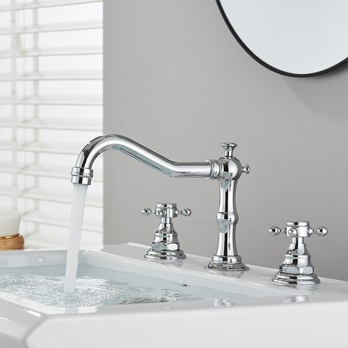 Widespread Bathroom Sink Basin Faucet Waterfall 2 Handle 3 hole Vanity Mixer Tap - Picture 9 of 114