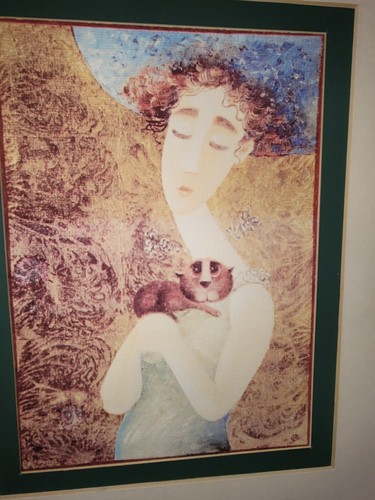 Vintage Lithograph Print “Lady With Cat” - Picture 3 of 9