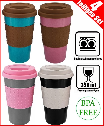 Coffee to Go Becher 350ml Kaffeebecher Kaffee Tee Trinkbecher Silikonring bunt - Bild 21 von 24